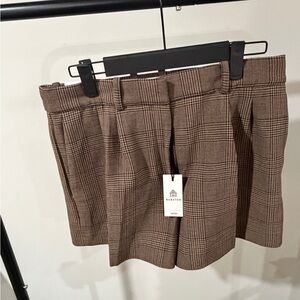 Babaton Brown Plaid High Waist Shorts